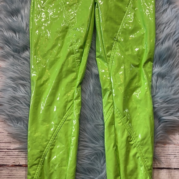 Oh Polly Lime Green Faux Leather Cut Out Pants sz 4 - Picture 5 of 10